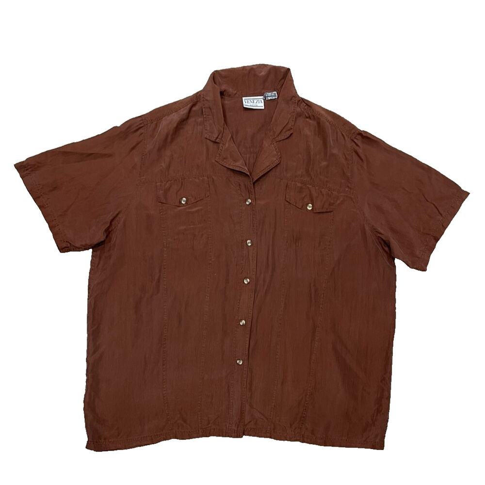 Vintage Venezia Vitale Shirt Womens 22/24 Short Sleeve 100% Silk Blouse Top READ